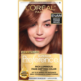 L'Oreal Paris front box showcasing shade and benefits for easy identification