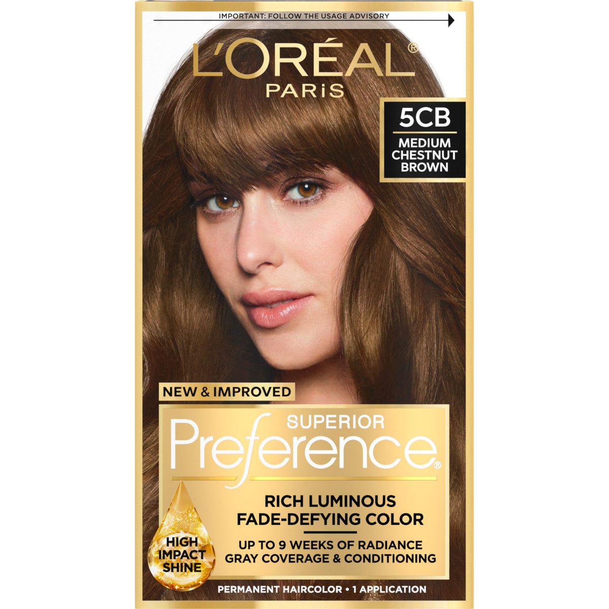 L'Oreal Paris front packaging showing chestnut brown shade and benefits
