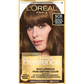 L'Oreal Paris front packaging showing chestnut brown shade and benefits