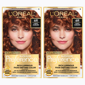 L'Oreal Paris front packaging showing light auburn kit and radiance