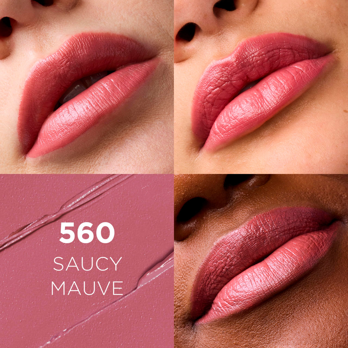 L'Oreal Paris saucy mauve swatch on arm showing rich pigment and wearable mauve benefit