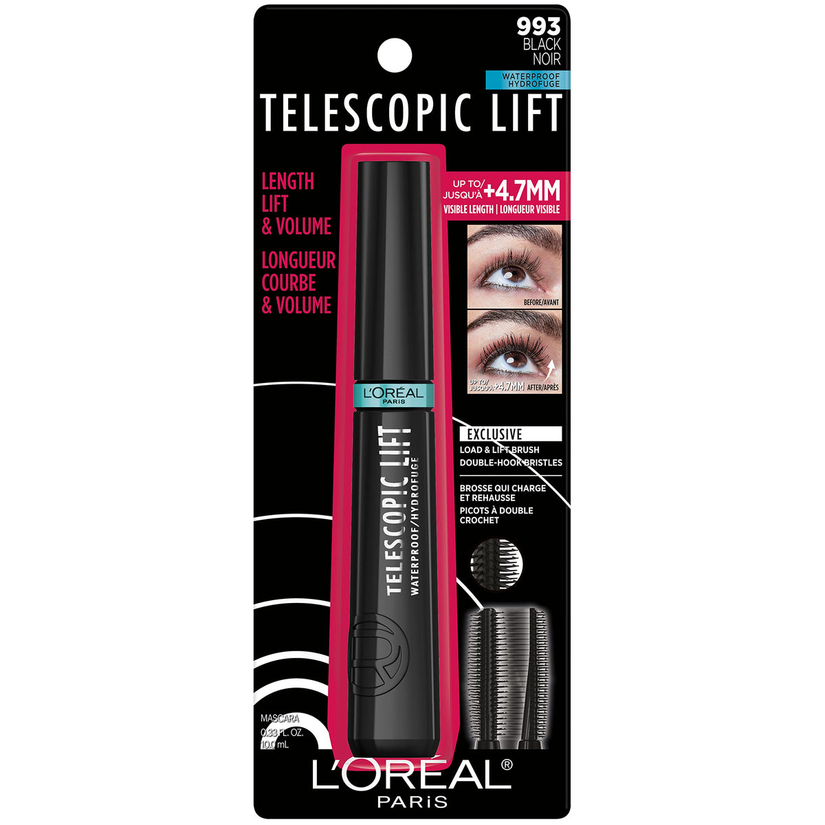 Model wearing L'Oreal Paris mascara in evening setting demonstrating dramatic lift