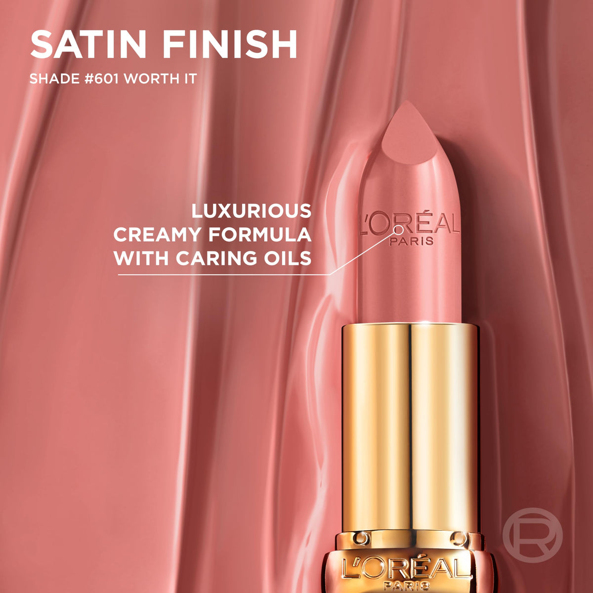 L'Oreal Paris texture swatch on arm showing satin sheen and moisturizing look