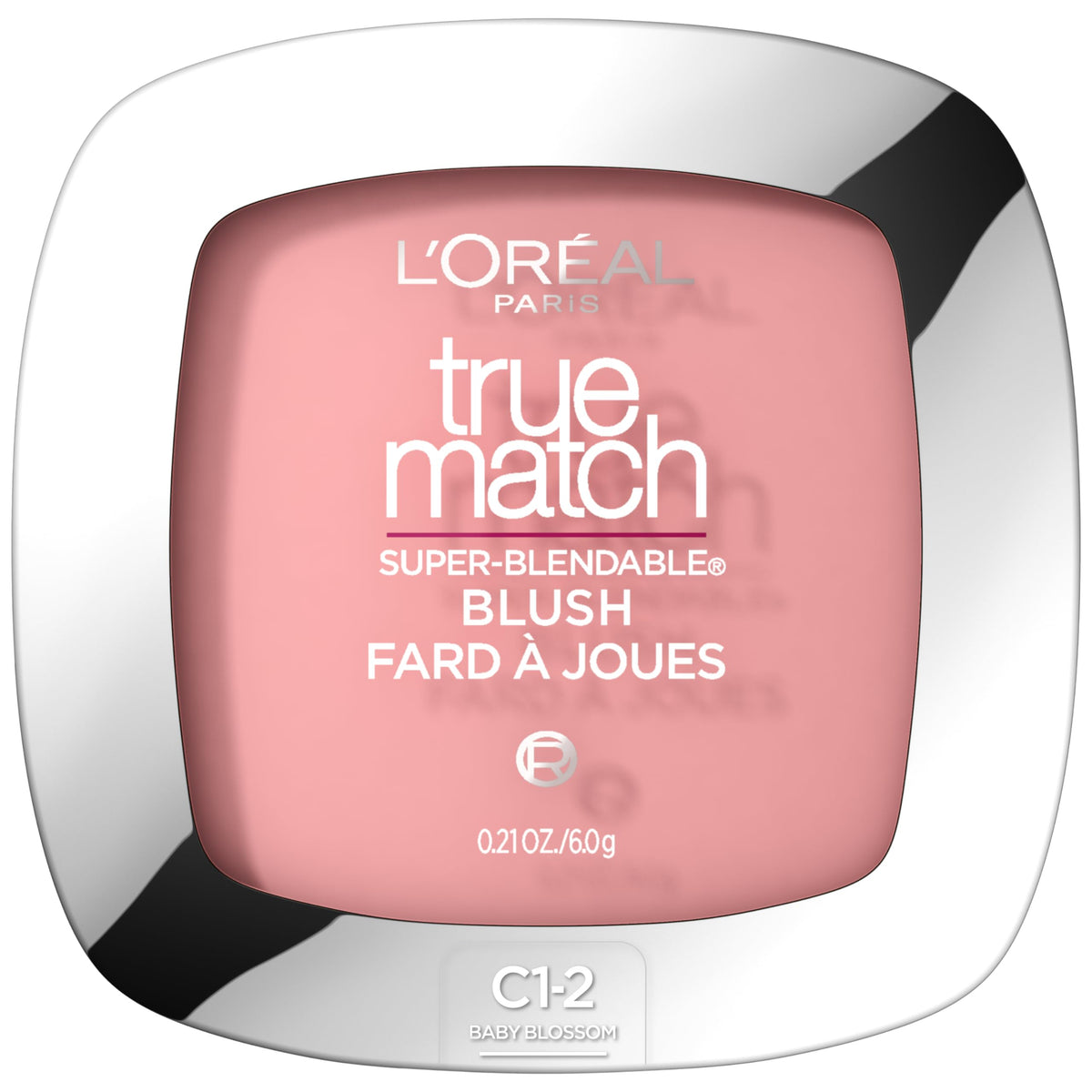 L'Oreal Paris compact front view showing Baby Blossom shade and branding for quick selection
