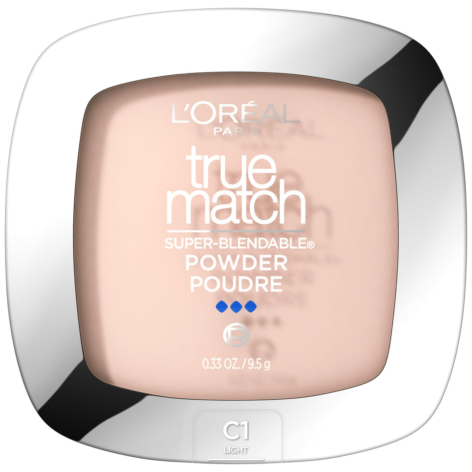 L'Oreal Paris compact front view showing sleek packaging and shade C1 Light for easy selection
