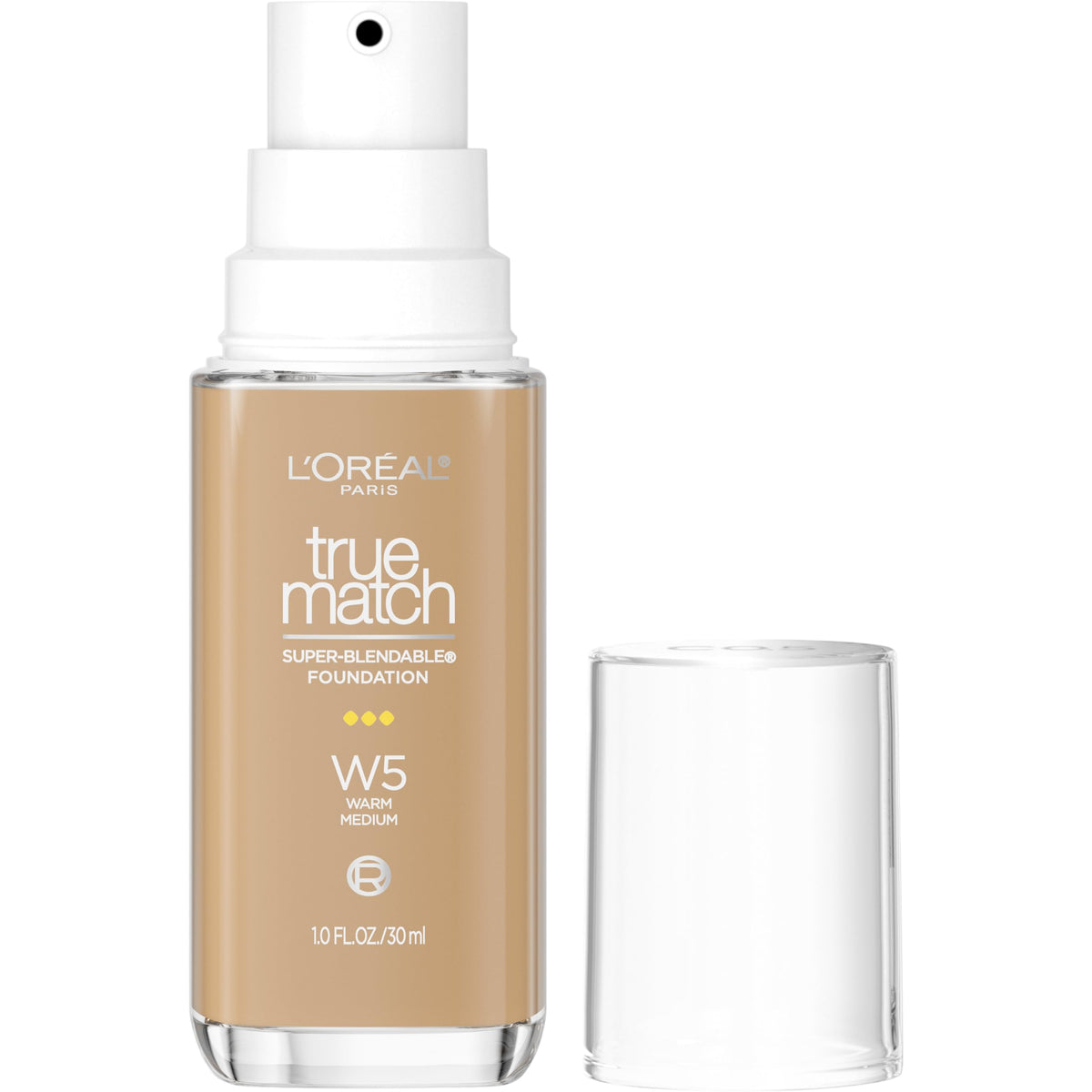 L'Oreal Paris front bottle showing pump and shade for easy dispensing