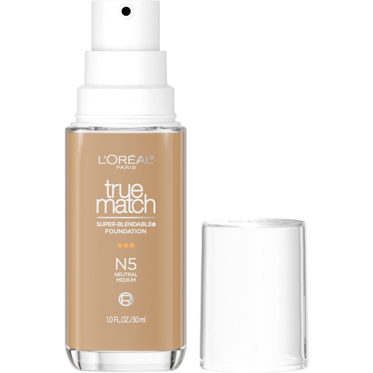 L'Oreal Paris front packaging showing N5 medium shade and pump benefit
