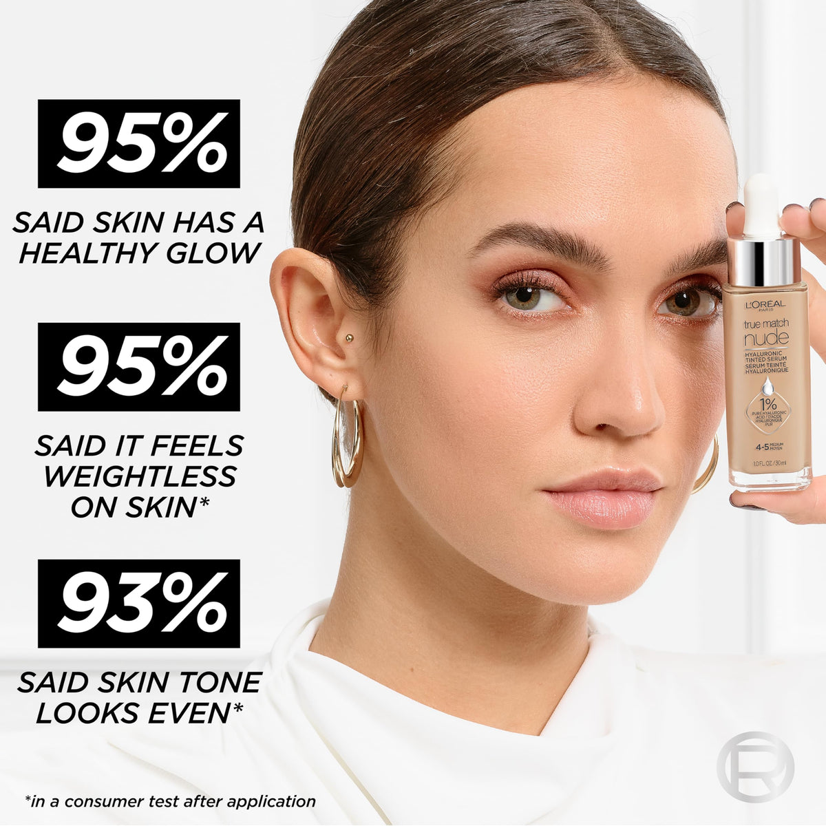 L'Oreal Paris application with fingers demonstrating seamless, skinlike finish benefit