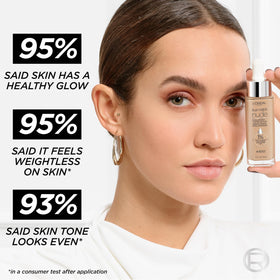 L'Oreal Paris application with fingers demonstrating seamless, skinlike finish benefit