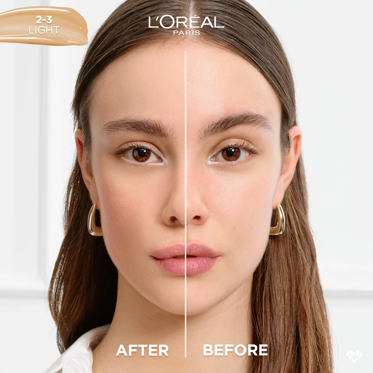 L'Oreal Paris pump dispensing tinted serum to show easy, controlled application benefit