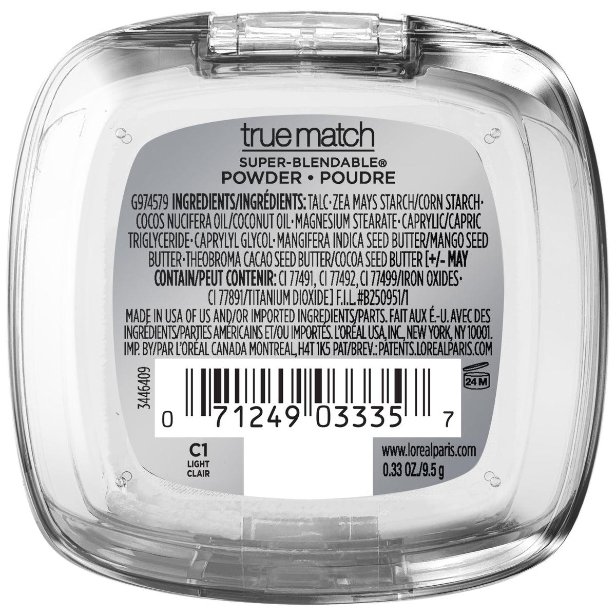 L'Oreal Paris product with applicator and mirror displaying full compact contents