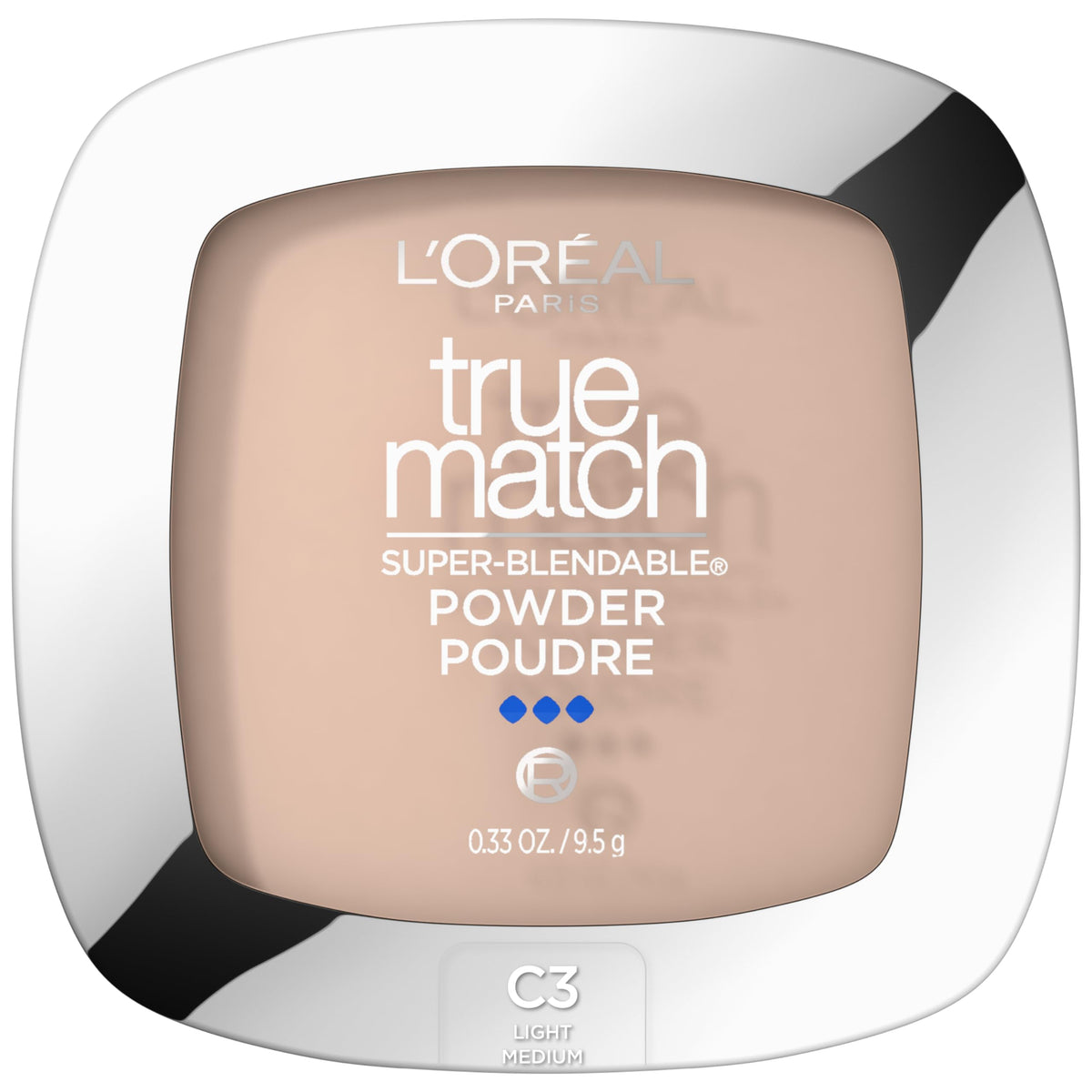 L'Oreal Paris True Match powder compact front view showing clean compact benefit