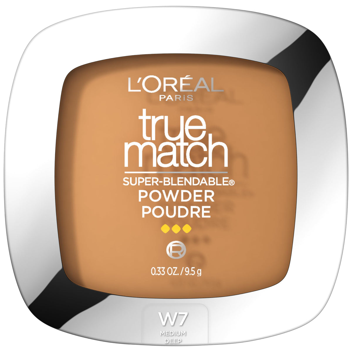 L'Oreal Paris front packaging showing powder compact and shade W7 for easy selection
