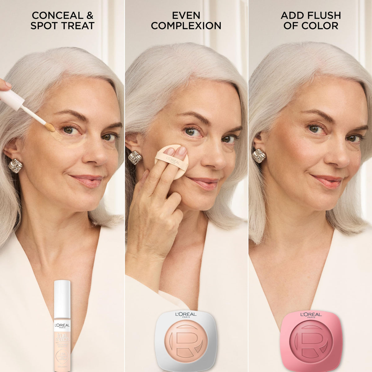 L'Oreal Paris compact held in hand to show scale and travel-friendly size