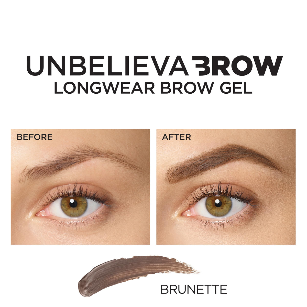 L'Oreal Paris before and after brows illustrating fuller, natural-looking results