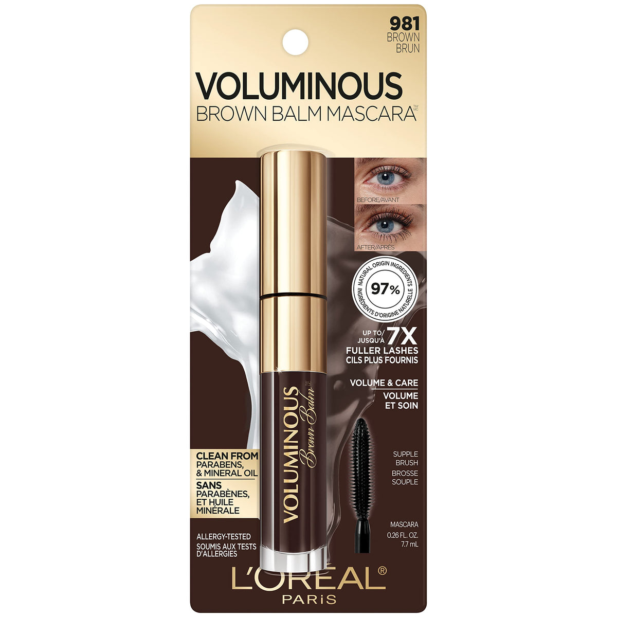 L'Oreal Paris mascara texture on fingertip highlighting creamy balm conditioning