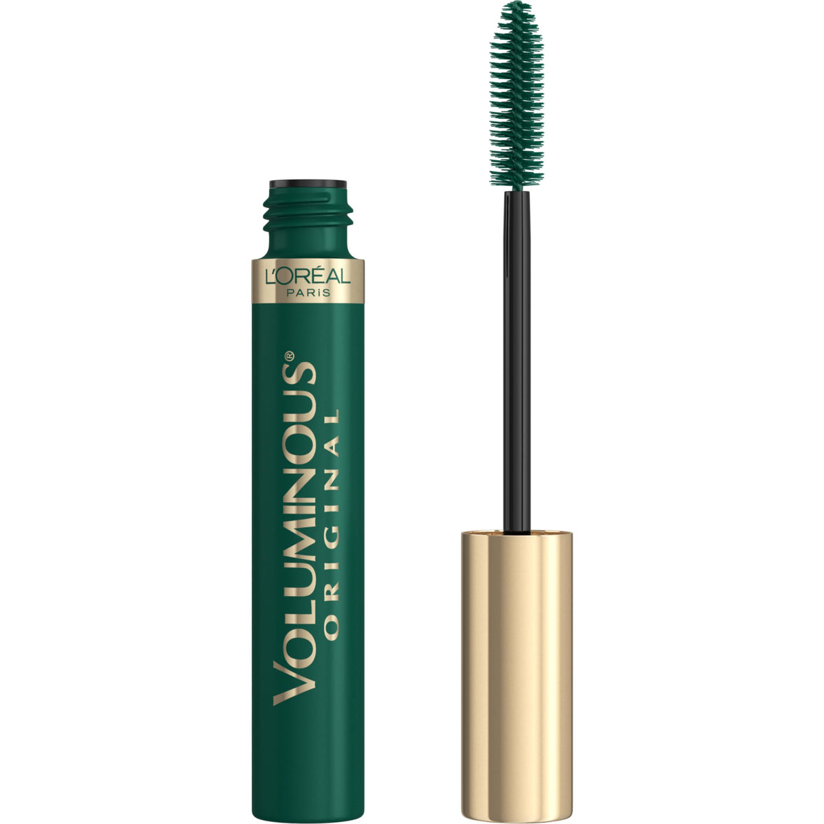 L'Oreal Paris front packaging of Voluminous Original mascara in deep green showing product name and size