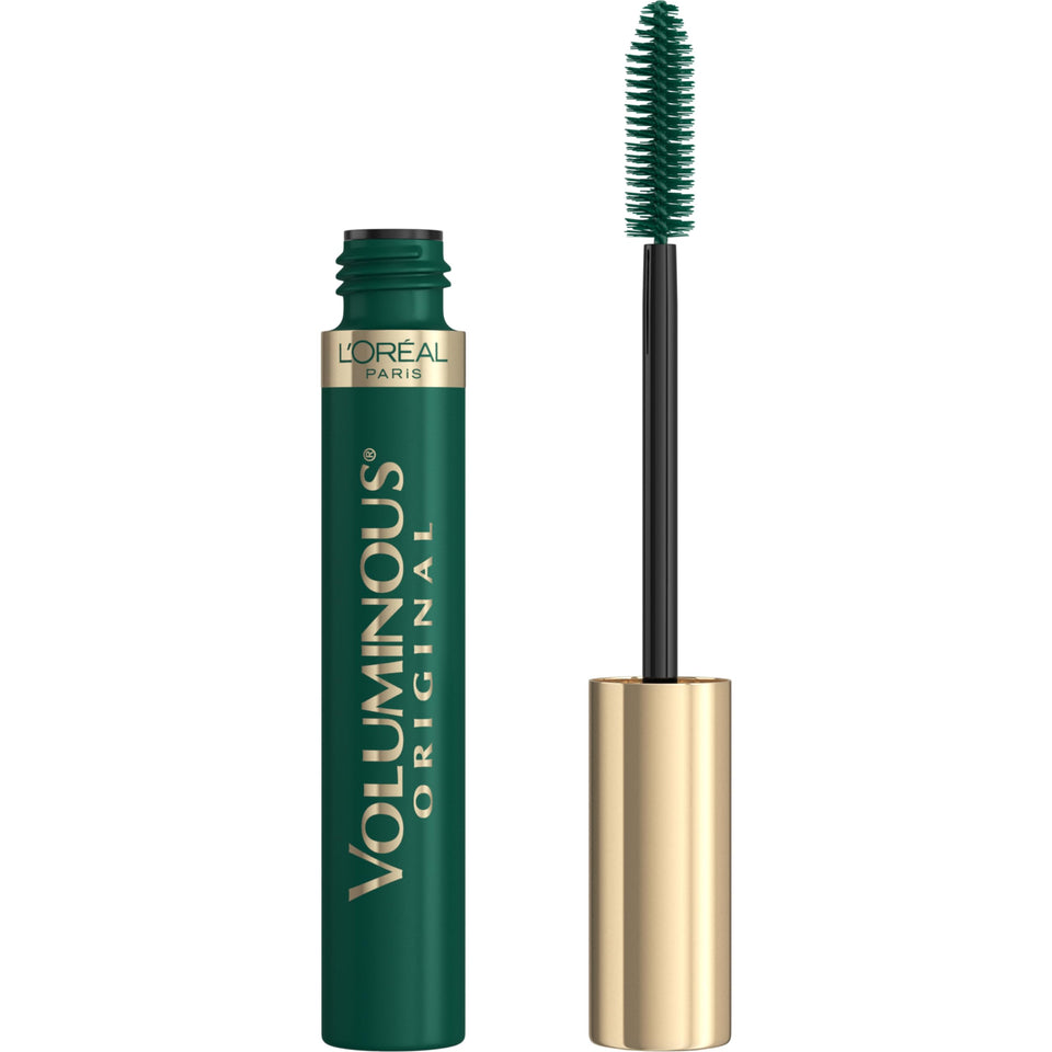 L'Oreal Paris front packaging of Voluminous Original mascara in deep green showing product name and size