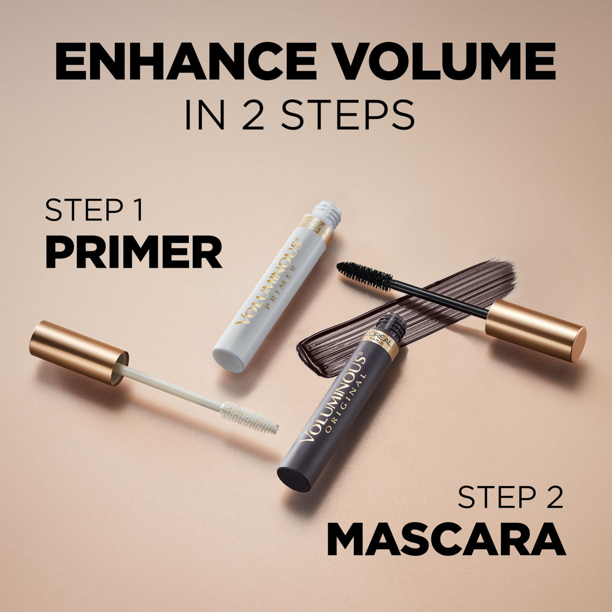 L'Oreal Paris primer in use applying a base for amplified mascara