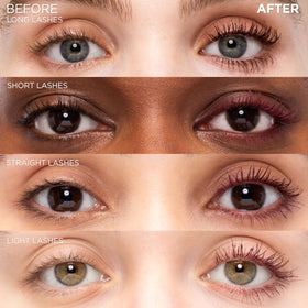L'Oreal Paris swiped lashes close-up demonstrating deep burgundy color payoff