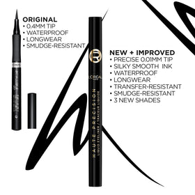 Model with winged liner using L'Oreal Paris to show dramatic, smudge-resistant eye definition