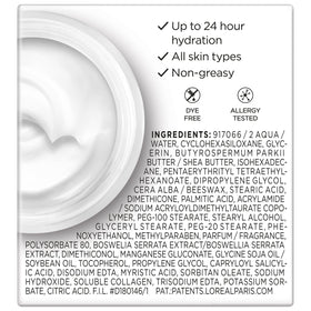 L'Oreal Paris cream close-up displaying smooth texture, highlights quick absorption
