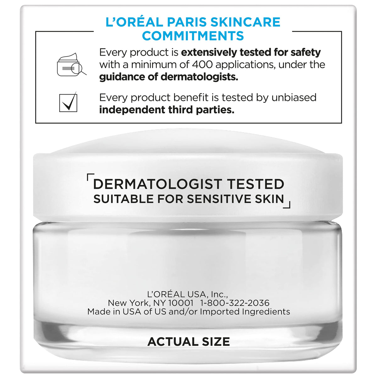 L'Oreal Paris jar held in hand for scale, demonstrates travel-friendly 1.7 oz size