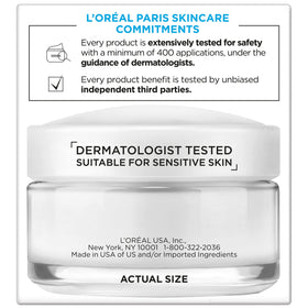 L'Oreal Paris jar held in hand for scale, demonstrates travel-friendly 1.7 oz size