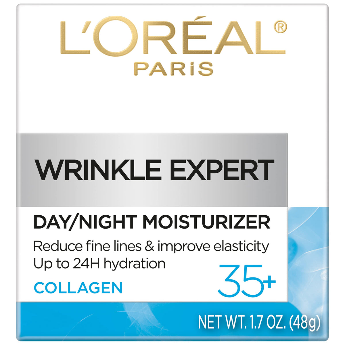 L'Oreal Paris open jar revealing creamy texture, shows moisturizing collagen benefit