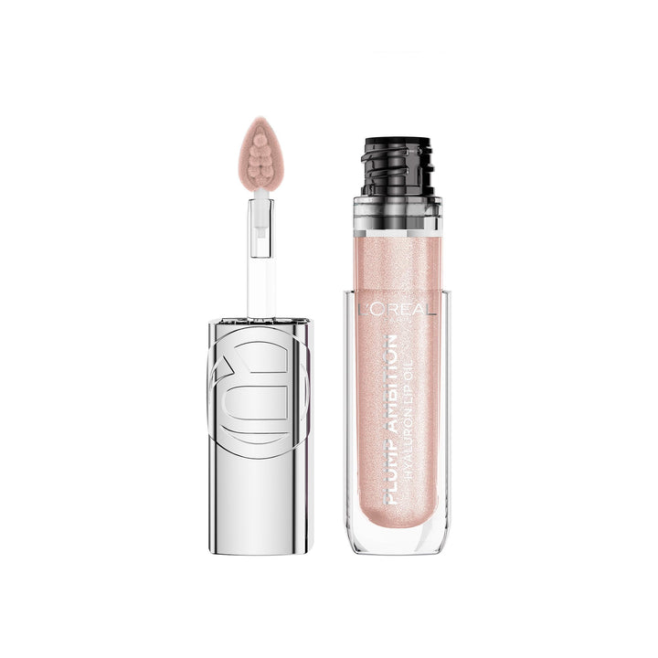 L'Oreal Paris front packaging of Plump Ambition lip oil showing shade and glossy finish benefit