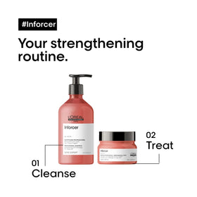 L'Oréal Professionnel bottle next to hand showing product scale and salon-grade size