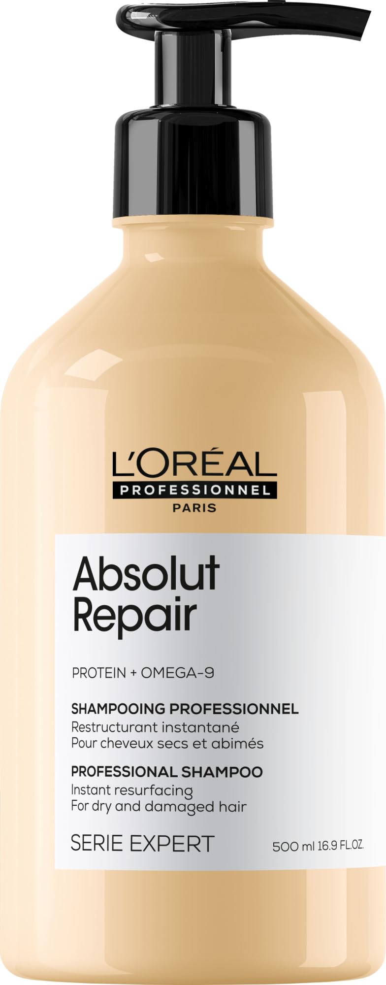 L'Oréal Professionnel Paris front bottle showing product and benefits