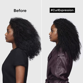 L'Oréal Professionnel Paris before and after model demonstrating enhanced curl definition