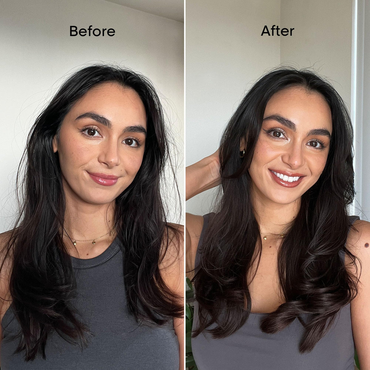 L'Oréal Professionnel Paris before and after lengths showing reduced visible split ends and fuller look