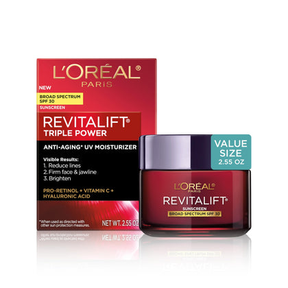 L'Oreal Paris front packaging showing product name and SPF 30 benefits