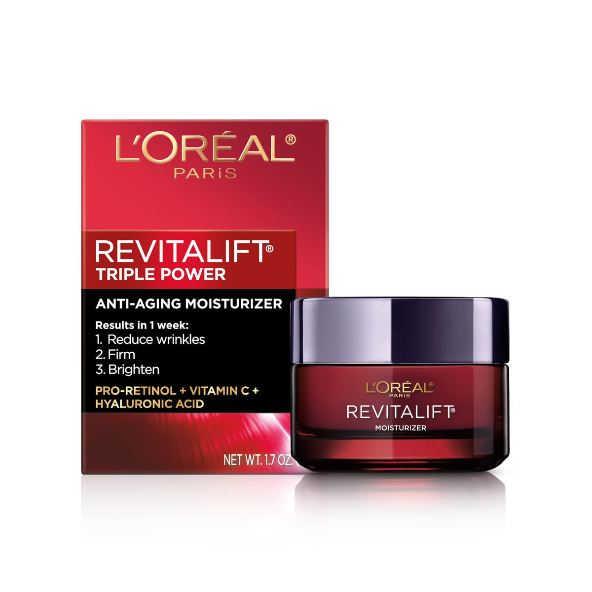 L'Oreal Paris jar front showing product and branding for clear identification