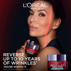 L'Oreal Paris Revitalift open jar texture close-up showing creamy non-greasy consistency and hydration