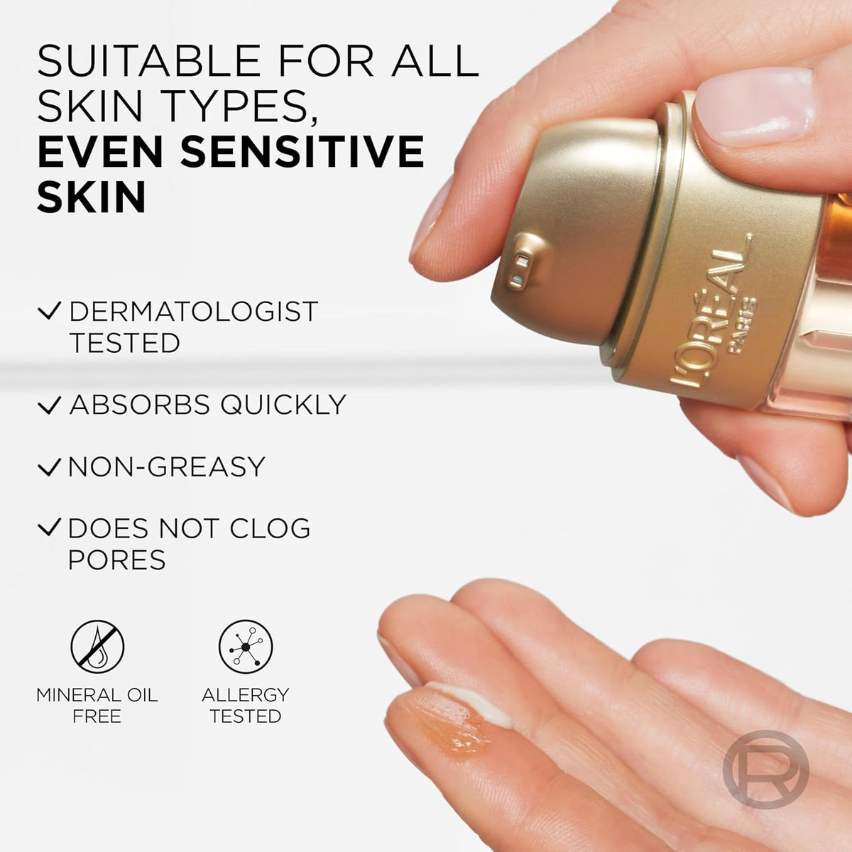 L'Oreal Paris gold-finish bottle detail emphasizing premium design and daily indulgence