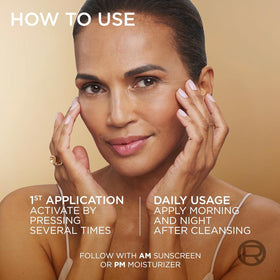 L'Oreal Paris pump dispensing balanced dose of both serums for consistent application benefit