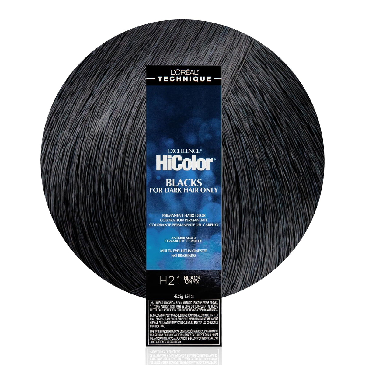 L'OREAL TECHNIQUE front packaging showing Black Onyx H shade and benefits