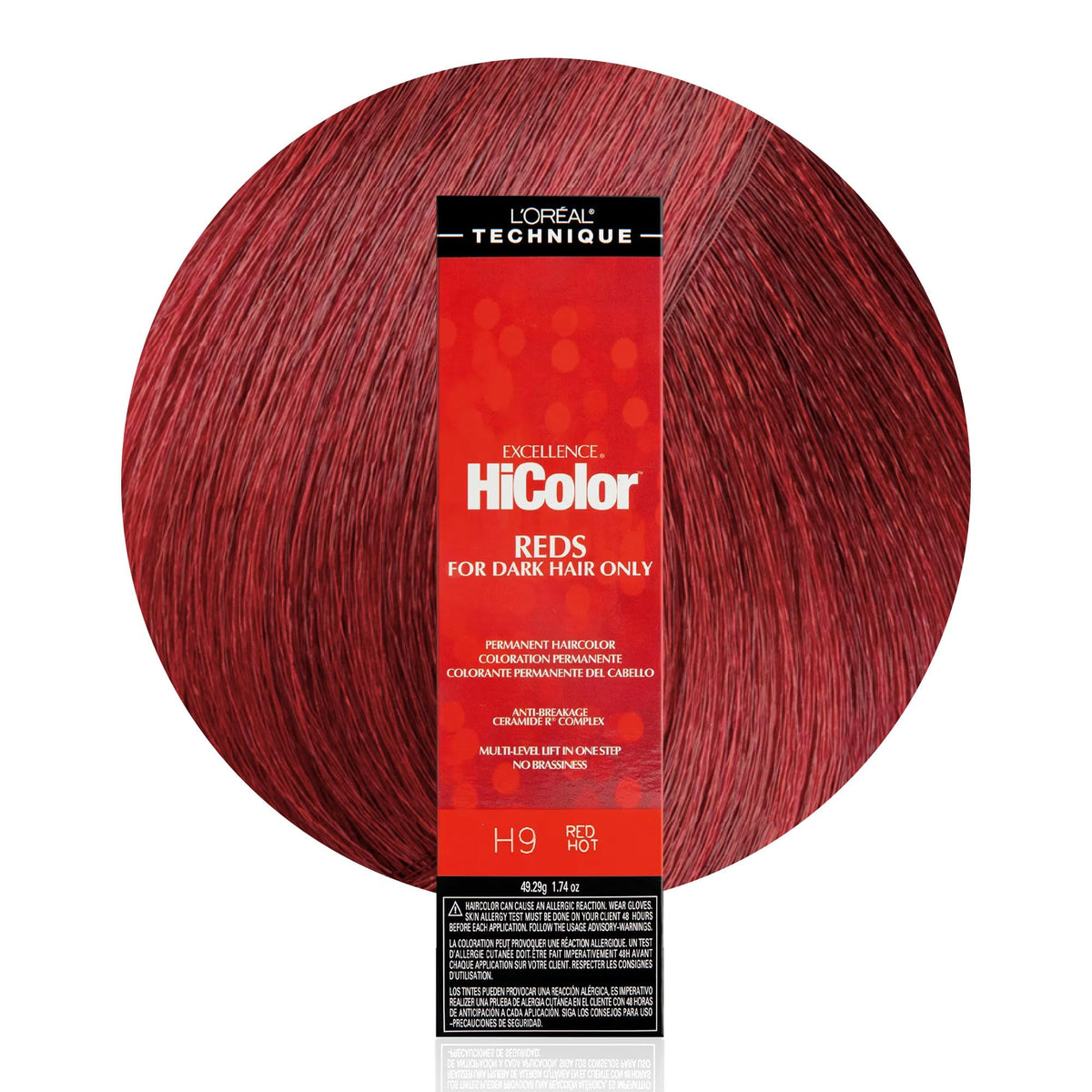 L'OREAL TECHNIQUE front packaging showing shade Red Hot and benefits