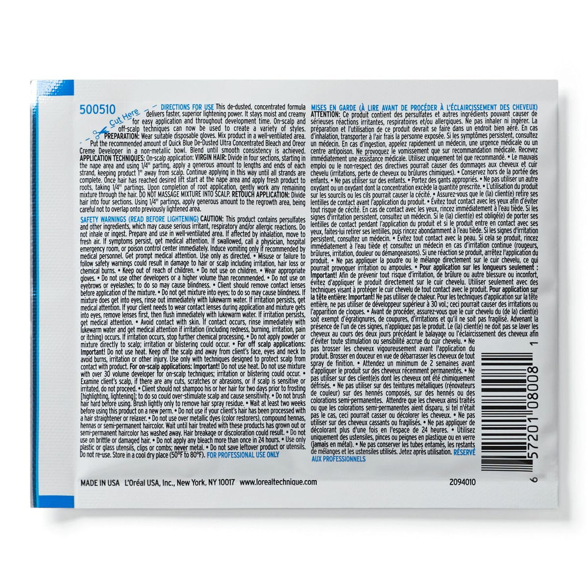L'ORÉAL TECHNIQUE label and 1 oz size for scale with usage and safety cues