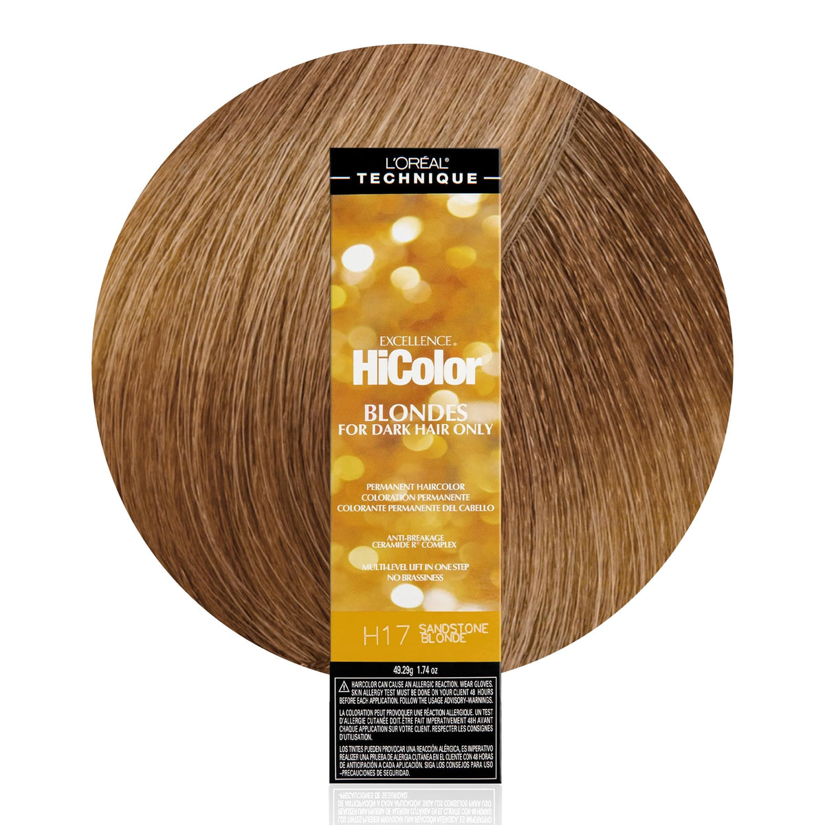 L'OREAL TECHNIQUE front packaging shows Sandstone Blonde shade and benefits