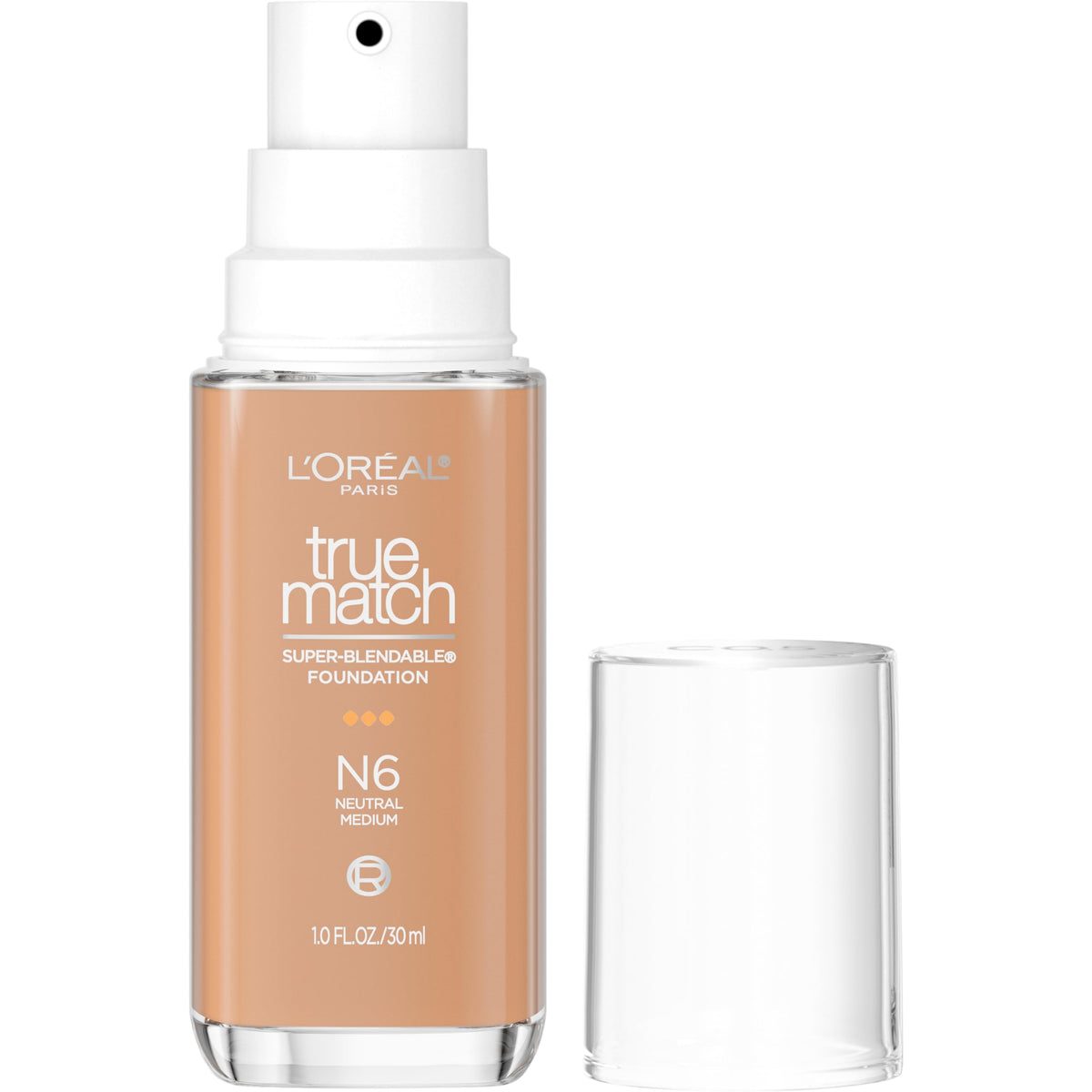 L'Oreal Paris bottle front packaging shows shade and benefit of natural match