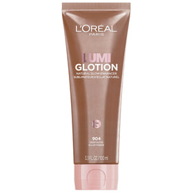 L'Oreal Paris front packaging of Lumi Glotion XL showing product benefits