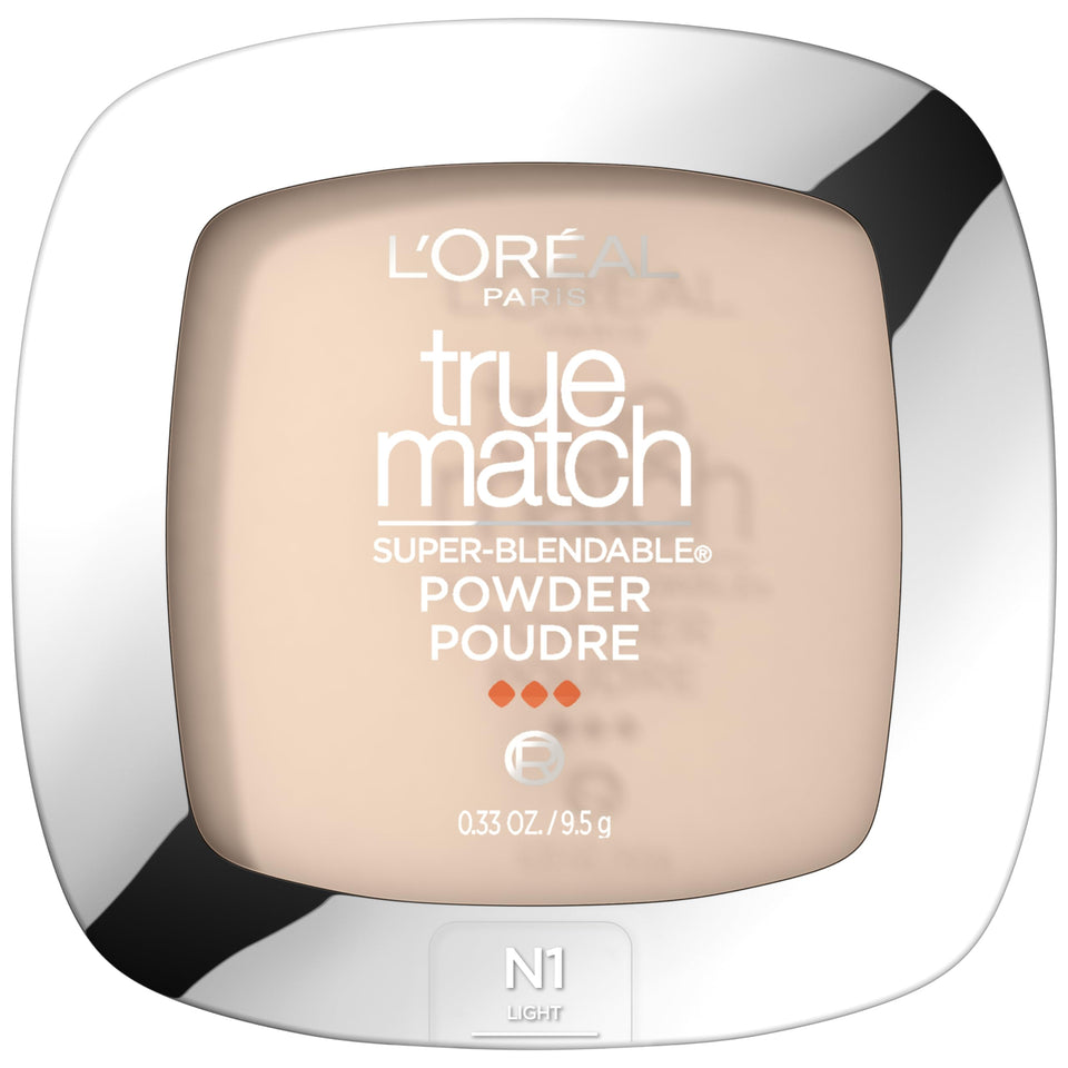 L'Oreal Paris True Match powder compact front view showing slim design and shade N1 Light