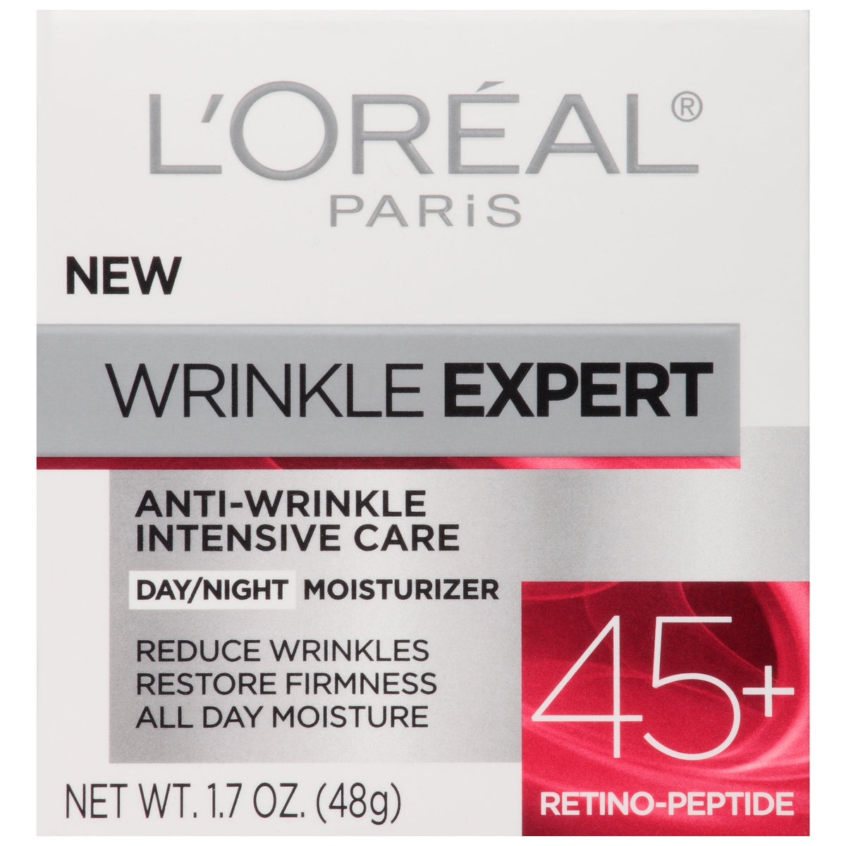 L'Oreal Paris jar held in hand for scale, illustrates compact 1.7 fl oz travel-friendly size