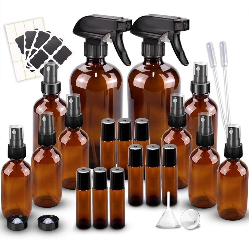 Loretoy amber glass kit front view showing all pieces and benefits
