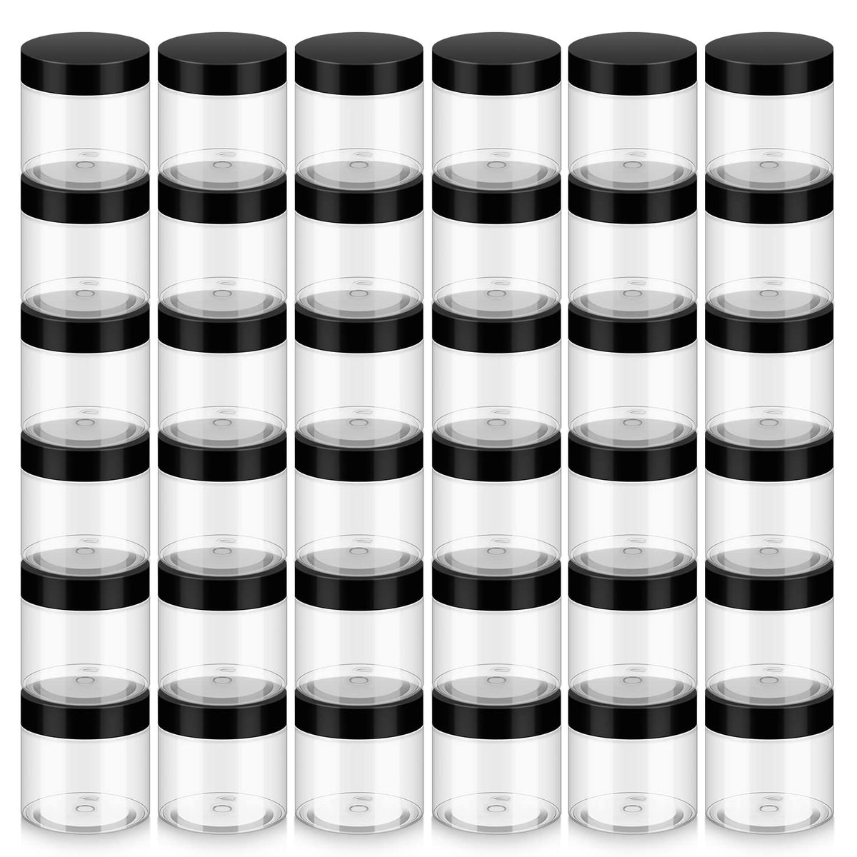 Loretoy front packaging showing 36 clear 2 oz jars and lids for travel