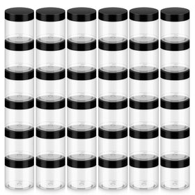 Loretoy front packaging showing 36 clear 2 oz jars and lids for travel